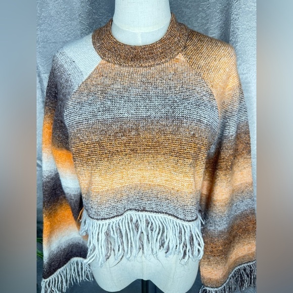 NEW Zara Brown & Orange Ombre Fringe Knit Crop Sweater Sz Small - Picture 5 of 12